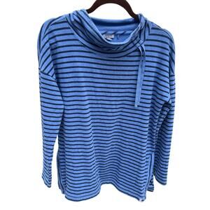 T by Talbots MEdium Blue Black Stripe Tunic Ribbon Accent